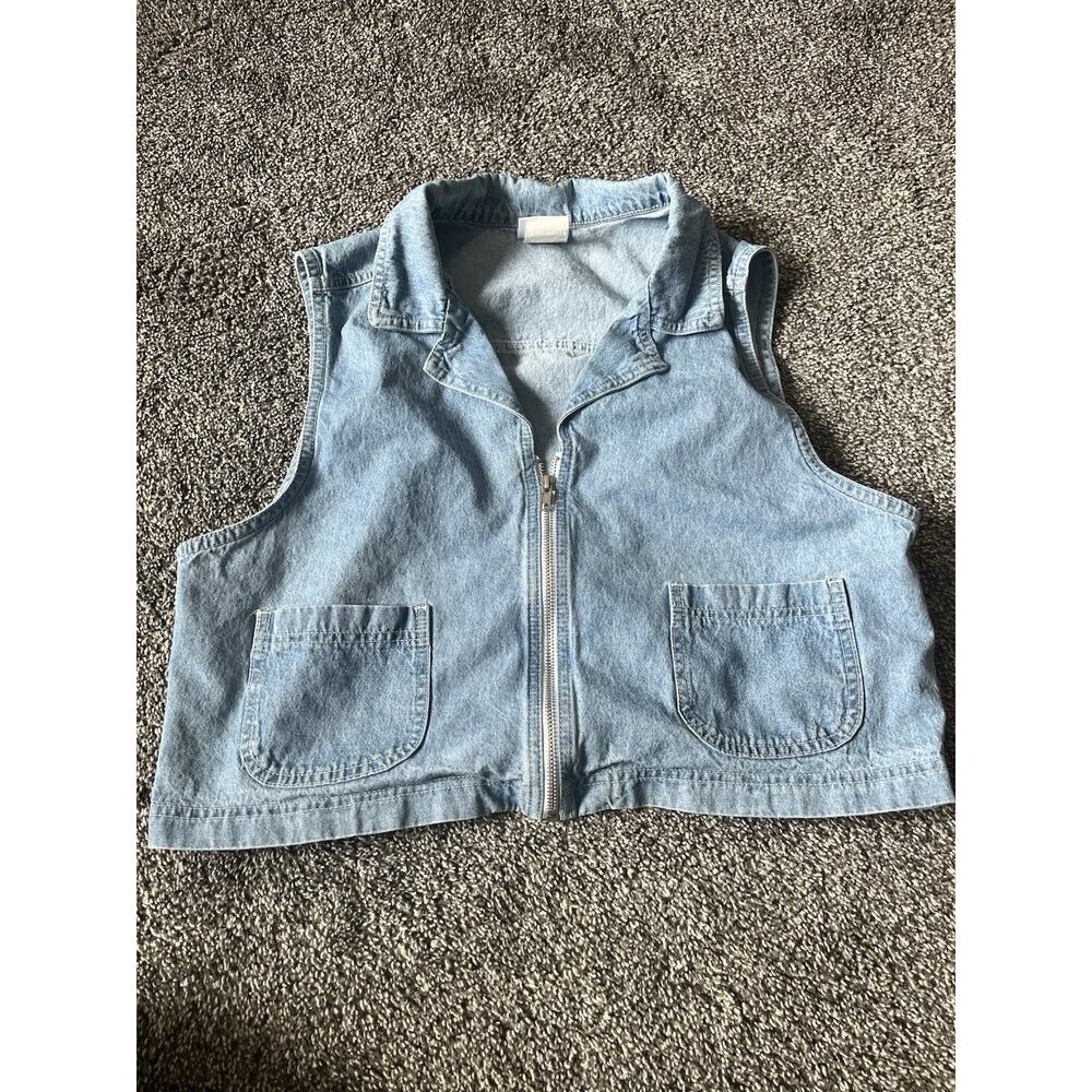 Christopher & Banks Women's 16 Blue Jean Vest Full Zip 100% Cotton Y2K Crop T